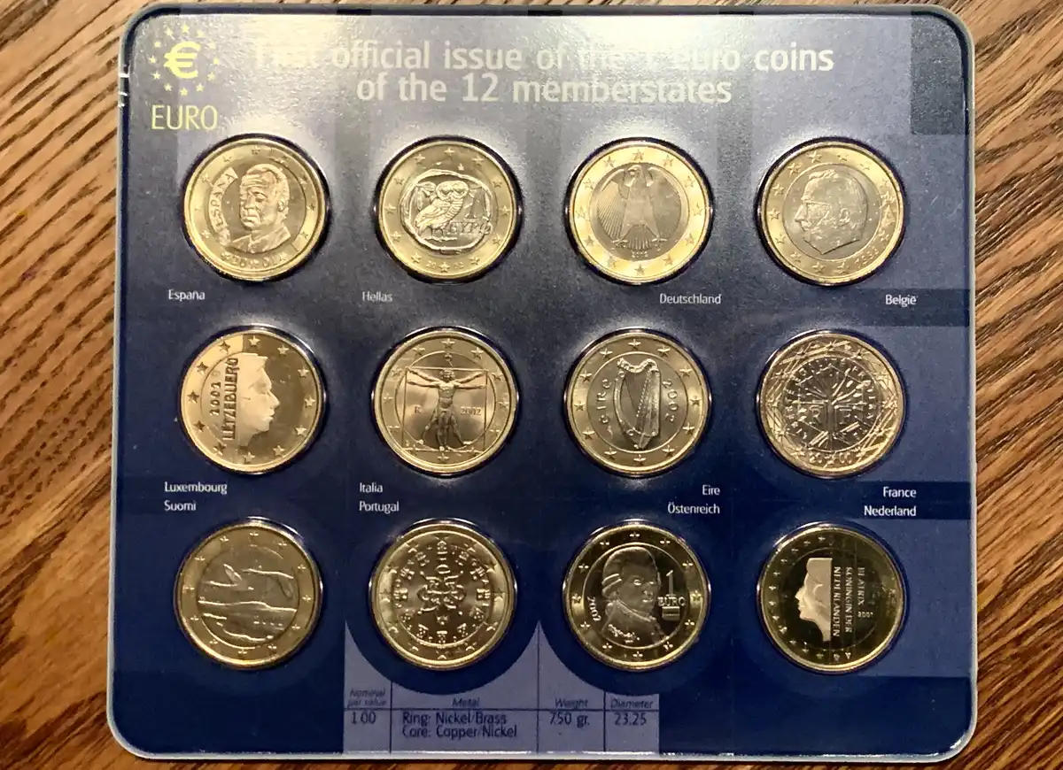 First-Official-Issue-Of-The-One-Euro-Coins-From-The-12-Memberstates